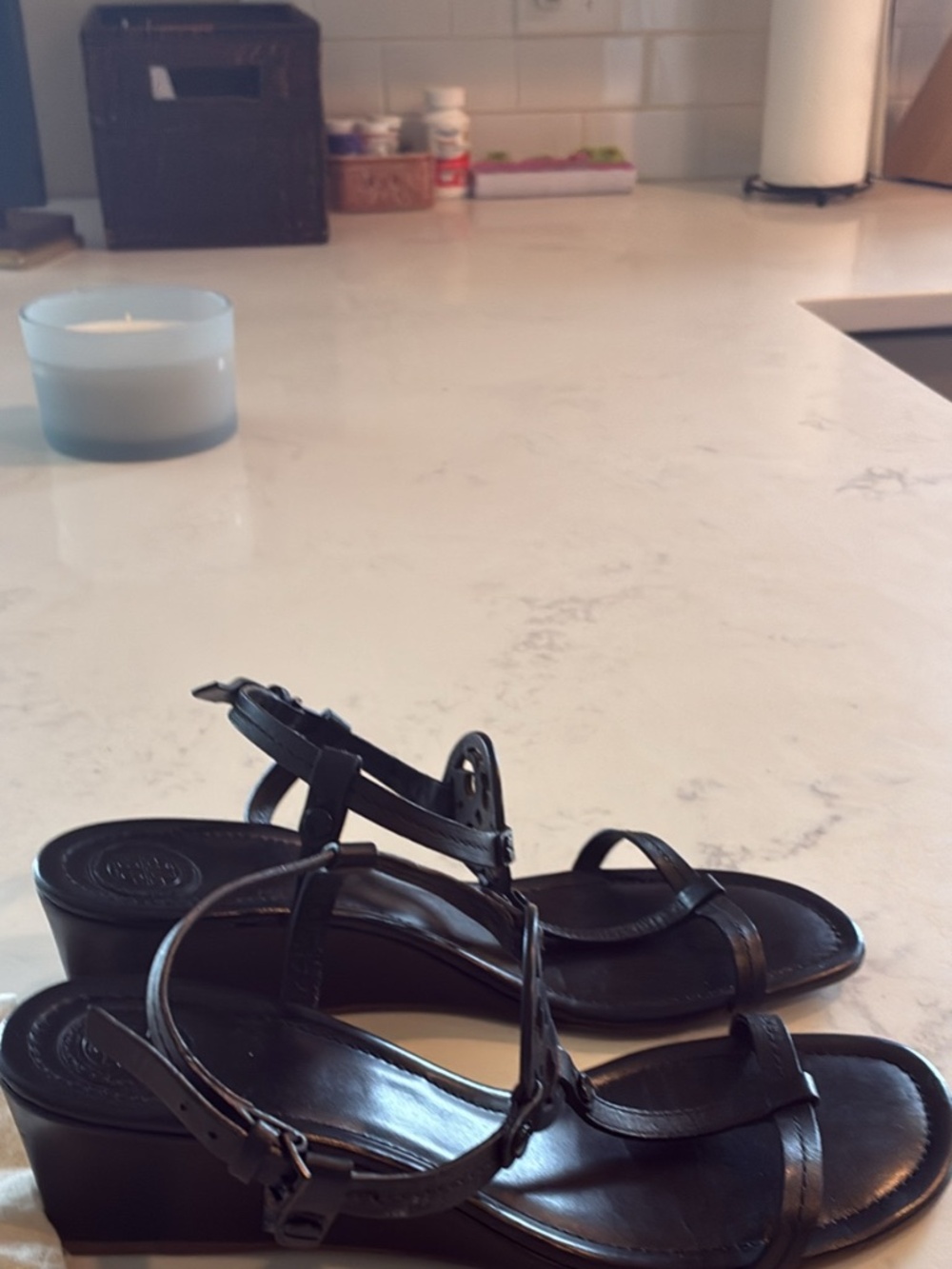 Tory Burch Miller 60mm Wedge Sandals Black 9
